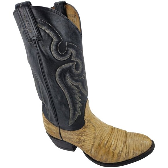 Vintage Tony Lama Exotic Natural Teju Lizard Cowboy Boots Mens 9.5D Gold Label - Picture 1 of 16